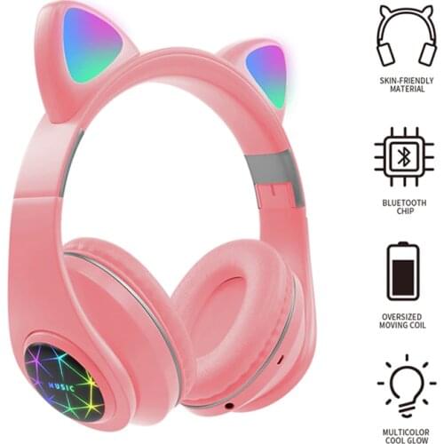 Cat Ear Wireless Headphones fone ouvido bluetooth With RGB Flash Light Bluetooth 5.0 Young People Kids Girls Headset For phone