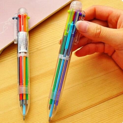 1pcs/Lot 6 In 1 Colorful Pens Novelty Multicolor Ballpoint Pen Multifunction Stationery School Supplies