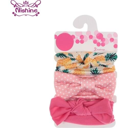 Nishine 3pcs/lot Bow Knot Kids Headband Girls Hair Accessories Rabbit Ear Turban Unicorn Dot Flower Elastic Baby Headwear Set