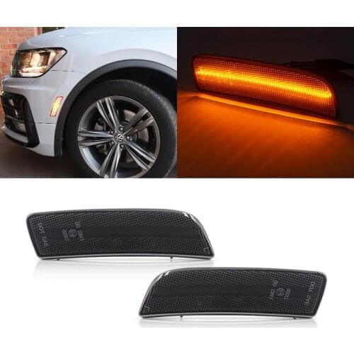 Smoked Lens Amber Full Front Led Side Marker Lights For VW Tiguan 2008-2017 US Version Only