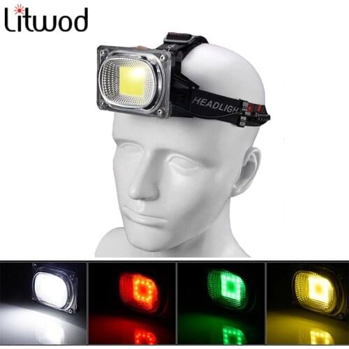 USB rechargeable 4 colors COB white red green yellow LED headlight 18650 battery headlight outdoor camping light fishing light