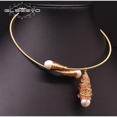 GLSEEVO Original Design Handmade Nautral Fresh Water Pearl Gothic Choker Necklace For Women Wedding Party Fine Jewelry GN0175