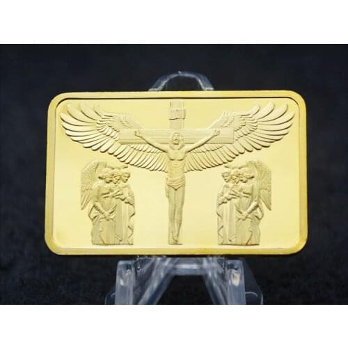 The Christ Jesus Passion Sunday angel myth Commandments gold plated ingot 50 mm x 28 mm souvenir religious coin bar