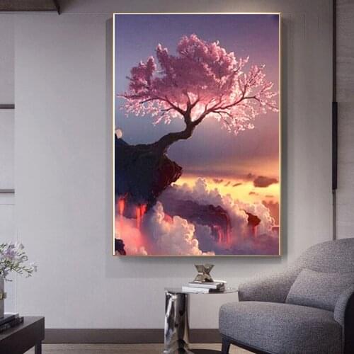 Interior Decoration Abstract Art Canvas Printings Poster For Living Room Home Decor Aesthetic Peach Tree Wall Pink Picture