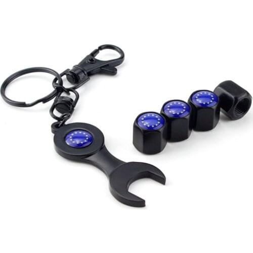 Car Wheel Tire Valve Caps Anti Theft EU Flag Badge Tyre Air Valve Stem Dust Caps Cover Key Rings For Volkswagen Auto Accessories