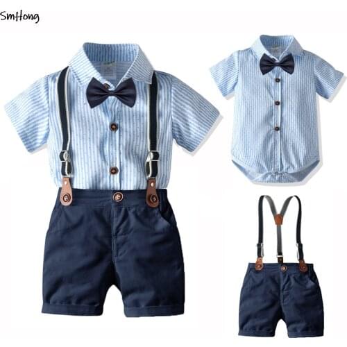 Summer Boys Clothes Baby Outfit Set Bow Tie Baby Suit Newborn Party Birthday Dresses 3 6 9 1 2 18 24 Months Baby Romper Sets