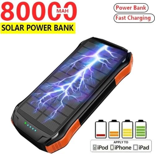80000mAh Multi-function solar mobile waterproof power supply with dual USB Type-c ports Outdoor portable for Android lphone
