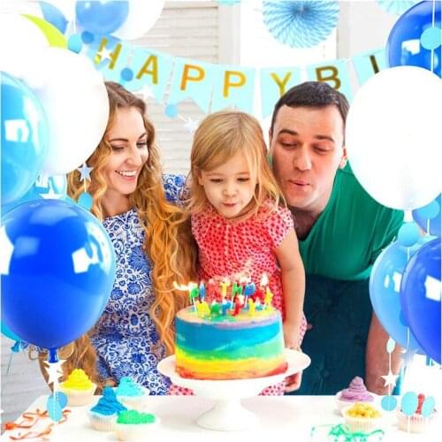 Baby Shower Birthday Party Balloons Blue White Decorations Banner Tissue Paper Fans Flower Star Circle Streamer Celebration Set
