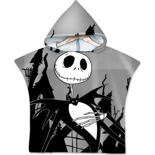 Cape Hooded Bath Towel for Kids Boy Water-absorbing Quick-Dry Swimming Bath Bathrobe Halloween Pumpkin Skull Travel Beach Towel