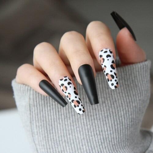 Fake Nail Stickers Frosted Leopard Print Long Ballet Nail Art Finished Detachable Nail Pieces 24 Pieces With Glue Nail Art