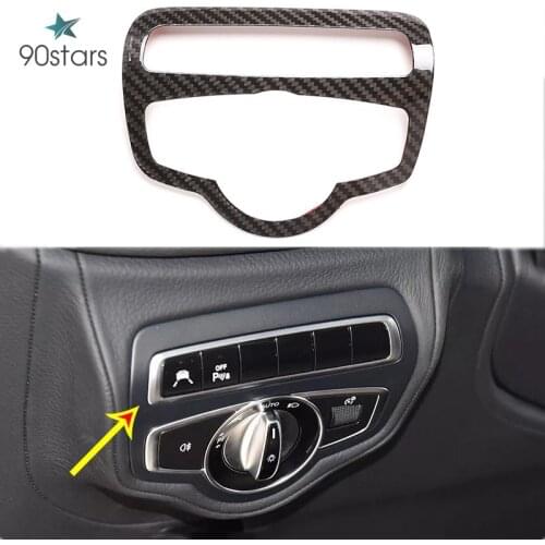 Real Carbon Fiber Car Headlight Switch Frame Stickers For Mercedes Benz C/G/V Class GLC W205 X253 W463 W447 Car Accessories