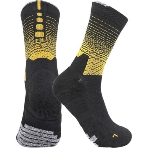 Men Sports Socks Elite Crew Dry Fit Thick Non-Slip Damping Socks Soft Terry Cushion Contrast Color Professional Basketball Socks