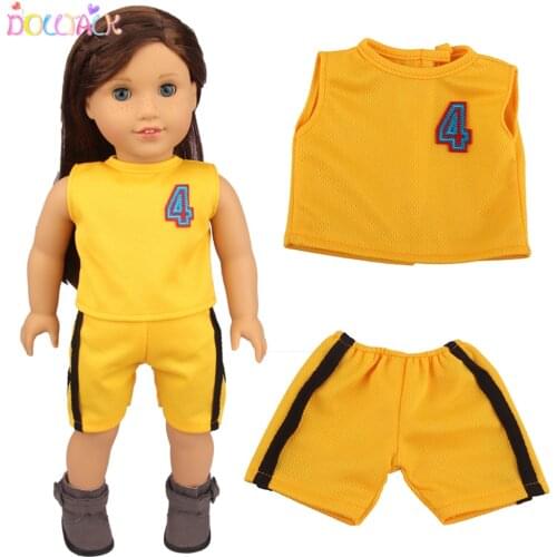 New Fashion 18" American Doll Sport Suit Yellow Number 4 Breathable Pants Suit Clothes For 43cm New Reborn 1/4 BJD OG Girl Dolls