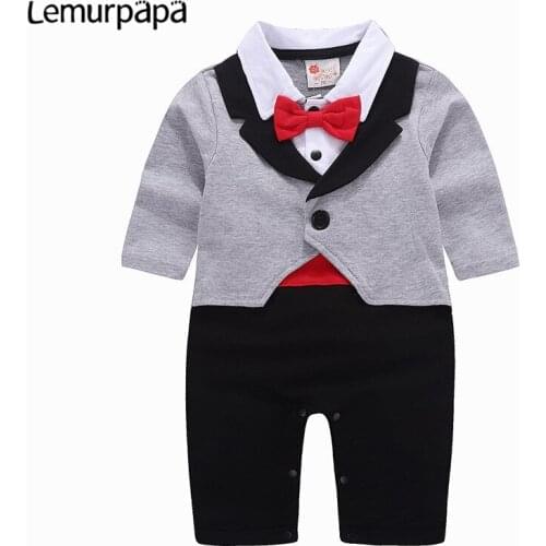 Baby Boy Clothes Newborn Jumpsuit Gentleman Suit Birthday Party Toddler Onesie Autumn Romper Infant Handsome Bow Tie Child Outfi