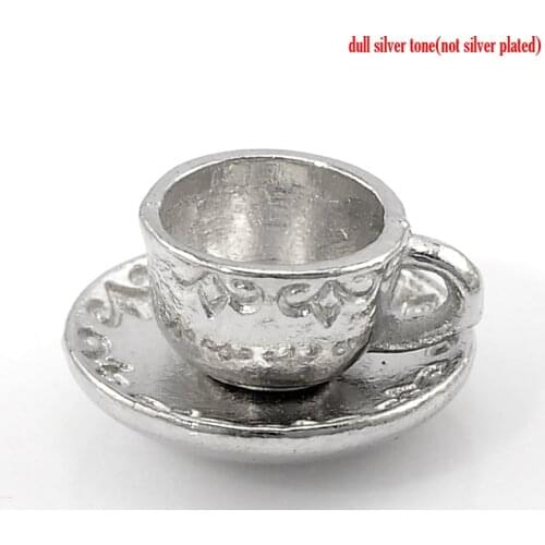 DoreenBeads 20PCs dull silver color Cup & Saucer Tableware Charm Pendants 14x8mm(4/8"x3/8") (B21973)