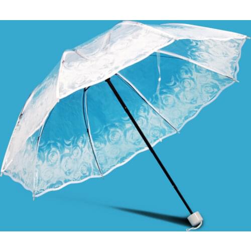 Flower Transparent Folding Rainy Umbrella For Women Portable Pencil Mini Sunny Windproof Parasol White Lace Wedding Umbrellas