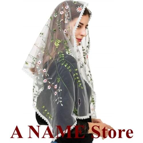 Rectangle Mantilla Veil for Church Catholic Women HeadCovering Scarf Latin Mass Embroided Floral Lace Vintage Veil Velo Mantille