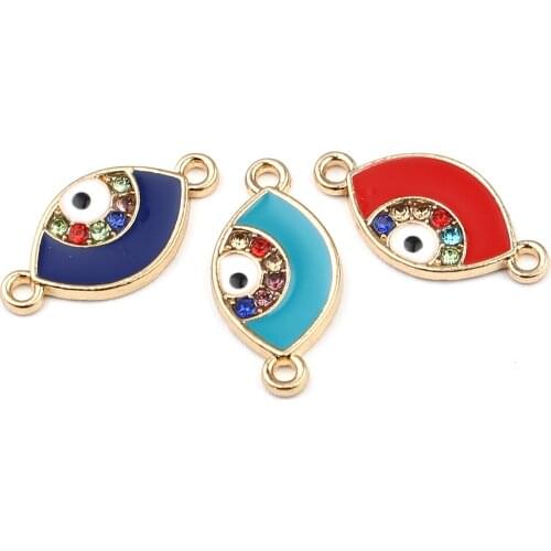 10PCs Evil Eye Connectors For Jewelry Making Zinc Based Alloy Eye Gold Color Lake Blue Enamel Necklace DIY Findings 21 x 10mm