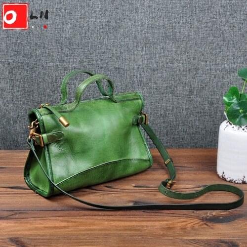 OLN Luxury Designer Women Top Handle Bag Large Capacity Vegetable Tanned Leather Vintage Female Shoulder Bags Ladies Big Handbag