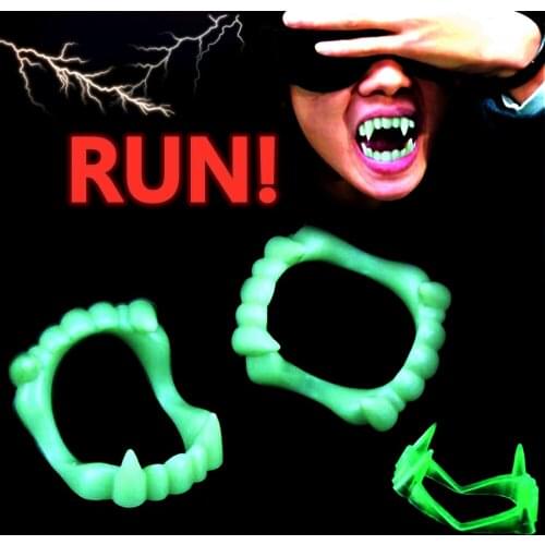 Jokes Toys 2pcs Devil Tooth Fangs Halloween Decorative Vampire Luminous Dentures Halloween Theme Vampire Teeth Party Decor Toys