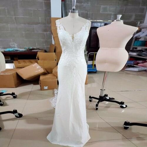 LORIE Boho Wedding Dresses V-Neck Appliques Lace Backless Mermaid Bridal Gown Real Photos Wedding suknia ślubna