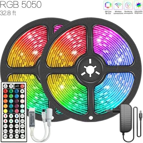 32.8 ft (10M) Fita LED Waterproof DIY Flexible Lamp Tape 12V RGB 5050 Infrared Remote Control For Kitchen Festival Holiday Party