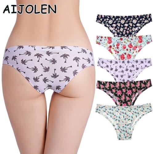 AIJOLEN Printed Seamless Breathable Panties Ladies Flower Underwear Soft Comfortable Large Size Underpants Womens Briefs