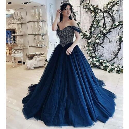 Vintage Long Off Shoulder Tulle Burgundy Evening Dresses Beaded Floor Length Corset Back Navy Blue Formal Party Dress for Women