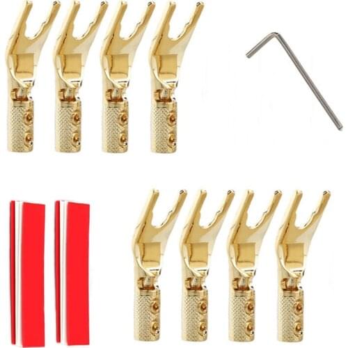 8pcs pure copper Y Spade Connector plug,Rhodium plated Fork connectors plug,loudspeaker cable connector plug ,speaker cable jack