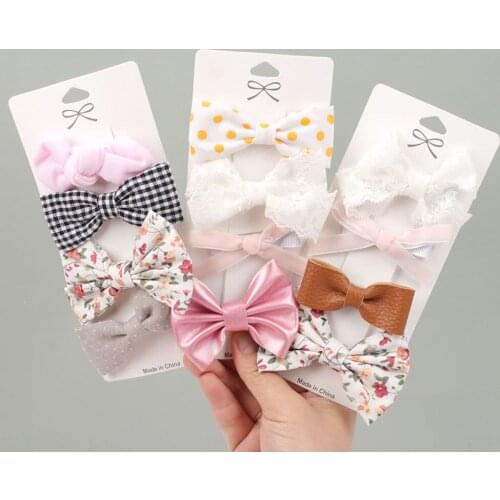 4pcs/set 2021 New Cotton Dot Printed Hair Clips For Cute Girls Plaid Bowknots Boutique Barrettes Kids Hair Accessories Hairpins