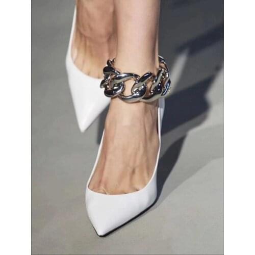 Chain High Heel Shoes Women Pointed Toe Pumps Shoes Leather Women Stiletto Heel