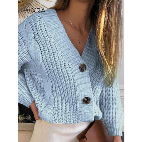 Wixra Women Oversized Single Breasted Long Sleeve Cardigan 2021 Autumn Winter New Knitwear Solid Sweater Female Top