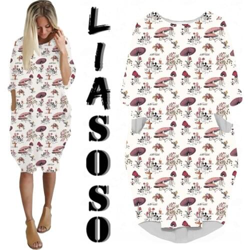 LIASOSO Anime Plant Mushroom Dress 2021 Fashion Summer Ladies Loose Fun Top Long Sleeve Over the Knee Womens Dress Plus Size
