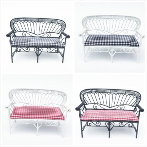 1:12 Dollhouse Mini Iron Art Double Sofa Furniture Model for The Dollhouse Living Room Furniture Decoration Accessories