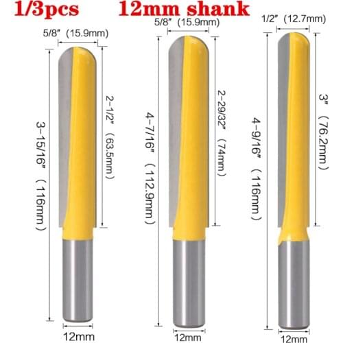 1-3pcs 12mm Shank CNC Carbide End Mill Tool Long Blade Round Nose Bit Core Box Router Bit - Long Reach