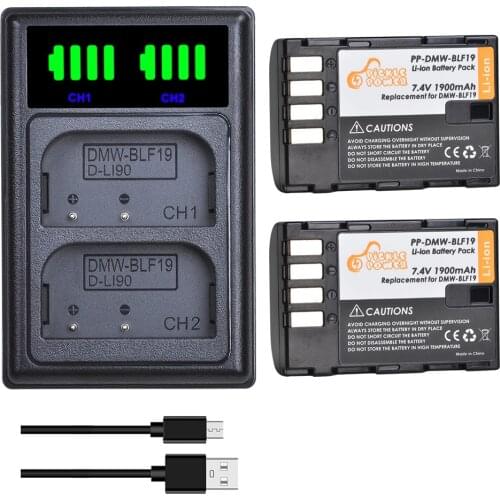 4pcs 1900mAh DMW-BLF19E DMW-BLF19 Battery DMW BLF19 BLF19 BLF19E + LED Dual Charger for Panasonic Lumix GH3 GH4 GH5 G9 Camera
