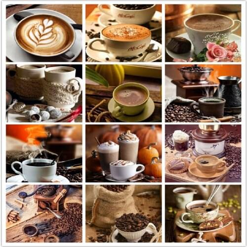 SHAYI DIY 5D Diamond Painting Kitchen Landscape Mosaic Embroidery Cross Stitch Full Square/Round Drill Coffee Scenery Home Decor