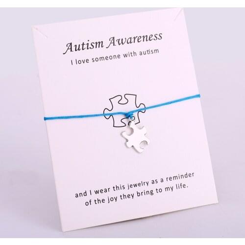 Autism Awareness Puzzle Pieces Charm Bracelets Jigsaw Ribbon Rope Chain Jewelry Women Men Boy Girl Unisex Gift Drop Shipping