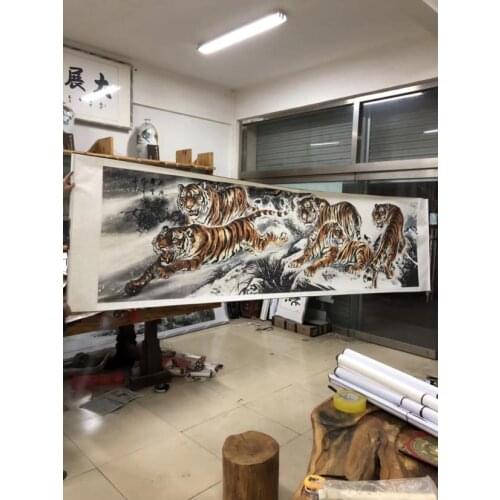 350CM Large HUGE TOP foreign business gift Home hall SHOP WALL Decorative Success 5 TIGERS FENG SHUI art chinese painting work