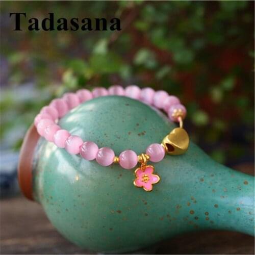 Natural Stone Beads Bracelet Woman Jewelry For Lucky Pink Natural Opal Beads Love Shape Metal Pendant Gift Wholesale
