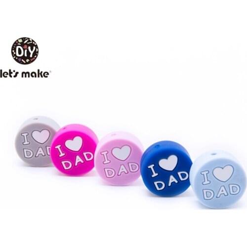 Lets Make 5pcs Baby Silicone Beads "I Love Dad" Round Food Grade Letter Beads Diy Necklace Teething Toys Bpa Free Baby Teethers
