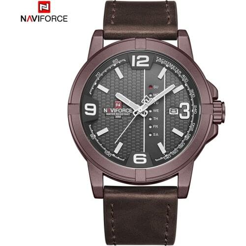 NAVIFORCE Men Wristwatch Sport Military Waterproof Man Watch Army Auto Date Week Top Brand Luxury Coffee Quartz Male Clock 9177