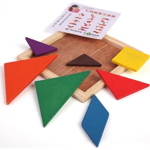 Wooden Jigsaw Puzzle Board Set Colorful Tangram 3D Puzzle Baby Montessori Educational Toys Children Learning Developing Toy