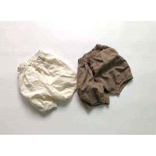 Childrens cotton hemp 6-point pants Korean board loose cotton linen solid color lantern pants boys pants