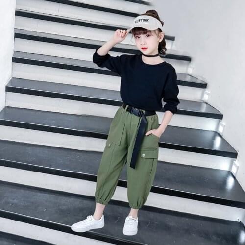 Kids Girls Clothes Set Summer 2020 Outfits Fashion Black T Shirt Overalls Pants Casual Girls Outfits Sets Clothes 6 8 10 12 year