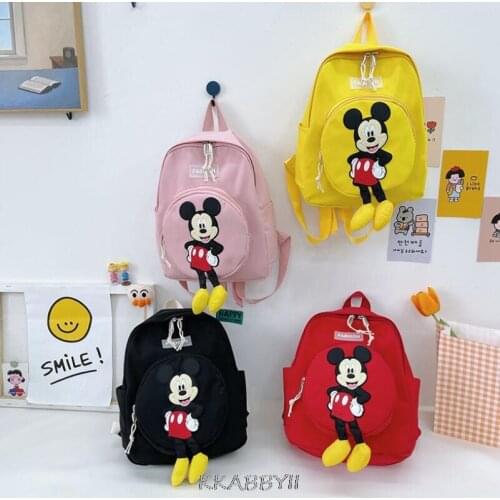 Disney childrens schoolbag nylon double Shoulder travel backpack Mickey Mouse Cute Cartoon Bag Mochila