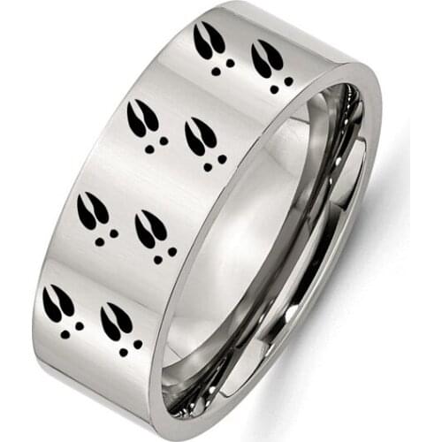 8mm / 6mm Engraved Deer Tracks Decal Jewelry Titanium Steel Ring for Men Women Christmas Gift