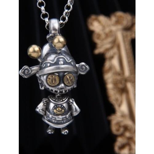 100% s925 sterling silver personality retro fashion Thai silver small fortune transfer voodoo doll pendant