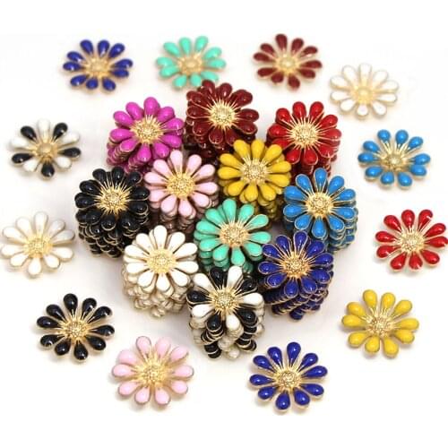 10Pcs Daisy Metal Buttons Gold Base Flower Button For Crafts Flatback Crystal For Hair Accessories Decorative Buttons 12Colors