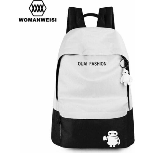 Cute Baymax Black And White Oxford Backpack For Teens Fashion Brand Anime Women Backpack Youth School Bag Pack Mochila Escolar